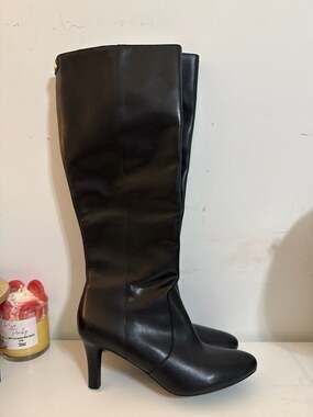 Lauren Ralph Lauren Caelynn Black Leather Tall Knee-High Dress Boots